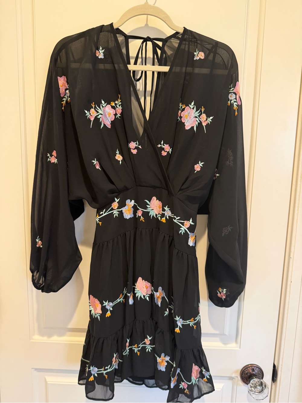 ASOS Black Mini Dress with Pink Floral Embroidery